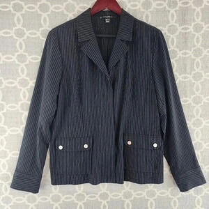 Louben Canada Cotton Blend Stretched Striped Button Blazer Women's 12
